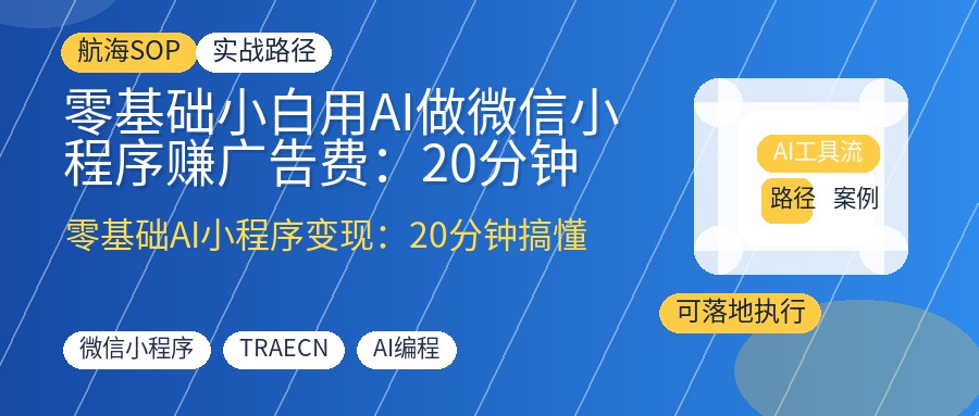 零基础小白用AI做微信小程序赚广告费：20分钟搞懂变现逻辑，30元认证费撬动睡后收入