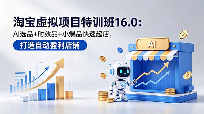 淘宝虚拟项目特训班16.0：AI选品+时效品+小爆品快速起店，打造自动盈利店铺-优创圈