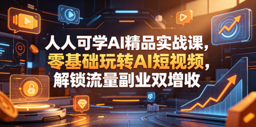 人人可学AI精品实战课，零基础玩转AI短视频，解锁流量副业双增收-优创圈
