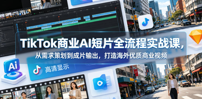 TikTok商业AI短片全流程实战课,从需求策划到成片输出,打造海外优质商业视频-优创圈