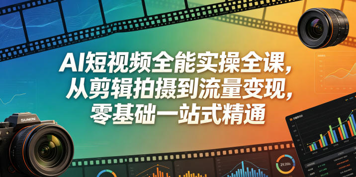 AI短视频全能实操全课,从剪辑拍摄到流量变现,零基础一站式精通-优创圈