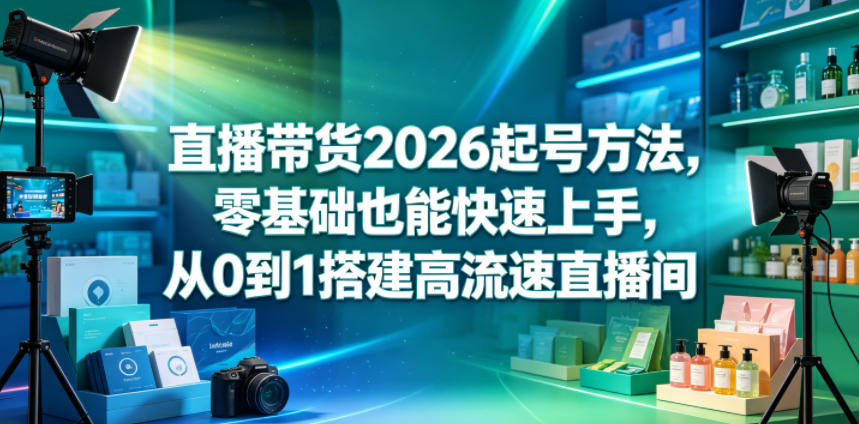 直播带货2026起号方法,零基础也能快速上手,从0到1搭建高流速直播间-优创圈