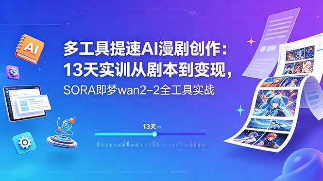 多工具提速AI漫剧创作:13天实训从剧本到变现,SORA即梦wan2-2全工具实战-优创圈