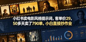 小红书卖电影风格提示词，客单价29，50多天卖了790单，小白直接抄作业！-优创圈