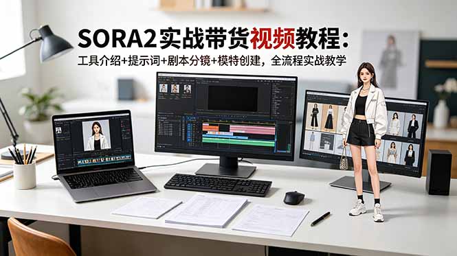 SORA2实战带货视频教程：工具介绍+提示词+剧本分镜+模特创建，全流程实战教学