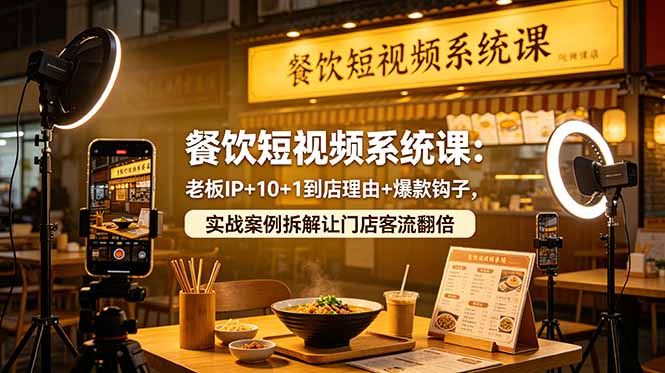 餐饮短视频系统课：老板IP+10+1到店理由+爆款钩子，实战案例拆解让门店客流翻倍-优创圈