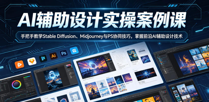 AI辅助设计实操案例课，手把手教学Stable Diffusion、Midjourney与PS协同技巧，掌握前沿AI辅助设计技术-优创圈