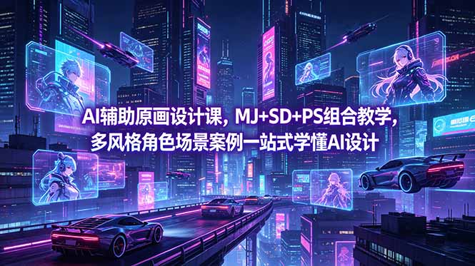 AI辅助原画设计课，MJ+SD+PS组合教学，多风格角色场景案例一站式学懂AI设计-优创圈