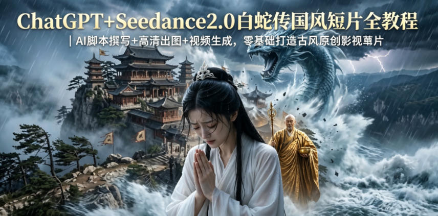 ChatGPT+Seedance2.0白蛇传国风短片全教程｜AI脚本撰写+高清出图+视频生成，零基础打造古风原创影视短片-优创圈