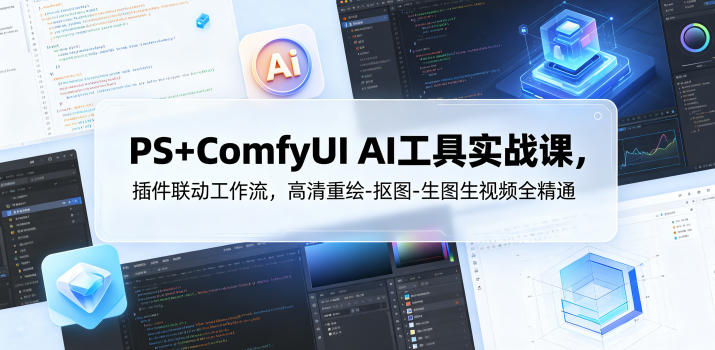 PS+ComfyUI AI工具实战课，插件联动工作流，高清重绘-抠图-生图生视频全精通-优创圈