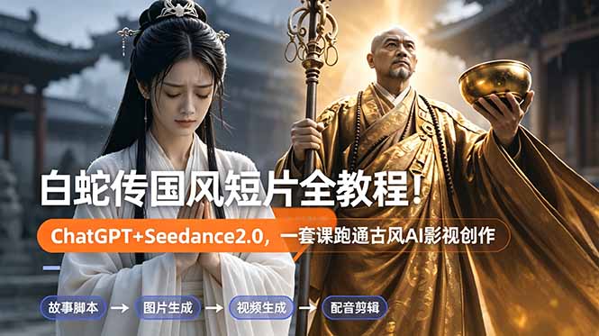 白蛇传-国风短片全教程！ChatGPT+Seedance2.0，一套课跑通古风AI影视创作-优创圈