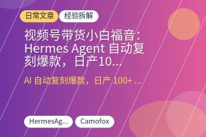 视频号带货小白福音：Hermes Agent 自动复刻爆款，日产100+原创视频解放双手-优创圈