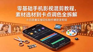 零基础手机影视混剪教程，素材选材到卡点调色全拆解，小白跟着实操轻松制作爆款混剪短片-优创圈