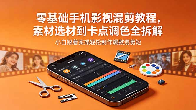 零基础手机影视混剪教程，素材选材到卡点调色全拆解，小白跟着实操轻松制作爆款混剪短片-优创圈