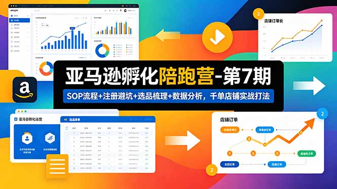 亚马逊孵化陪跑营-第7期:SOP流程+注册避坑+选品梳理+数据分析,千单店铺实战打法