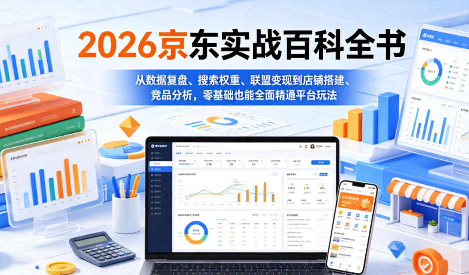 2026京东实战百科全书,从数据复盘、搜索权重、联盟变现到店铺搭建、竞品分析,零基础也能全面精通平台玩法-优创圈