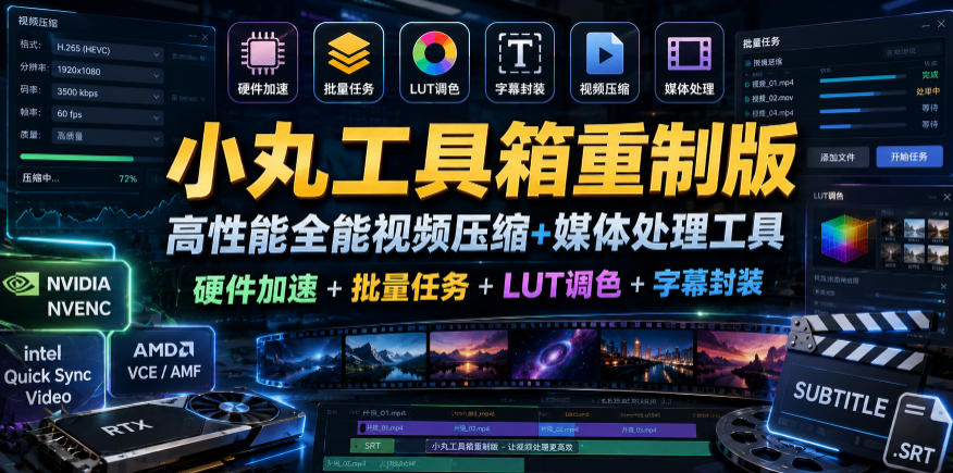 小丸工具箱重制版–高性能全能视频压缩+媒体处理工具|硬件加速+批量任务+LUT调色+字幕封装-优创圈