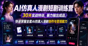 AI仿真人漫剧短剧训练营,30天实战特训,暴力输出成品,快速掌握全套AI仿真人漫剧创作与变现能力-优创圈