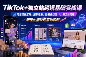 TikTok+独立站跨境基础实战课,吃透流量逻辑、爆款选品、直播投流与独立站搭建,新手也能快速落地盈利-优创圈