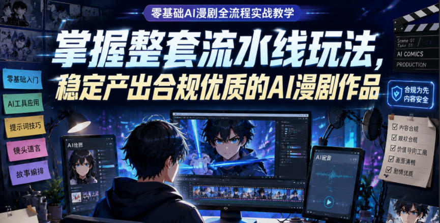 零基础AI漫剧全流程实战教学,掌握整套流水线玩法,稳定产出合规优质的AI漫剧作品-优创圈