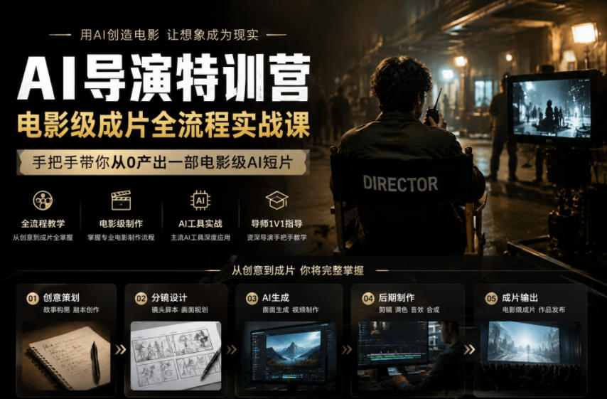 AI导演特训营,电影级成片全流程实战课,手把手带你从0产出一部电影级AI短片-优创圈