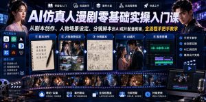 AI仿真人漫剧零基础实操入门课，从剧本创作、人物场景设定、分镜脚本到AI成片配音剪辑，全流程手把手教学-优创圈