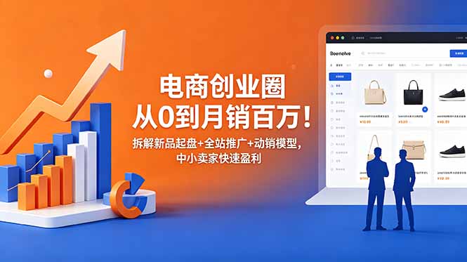 电商创业圈从0到月销百万！拆解新品起盘+全站推广+动销模型，中小卖家快速盈利-优创圈