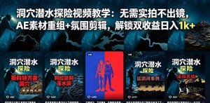 洞穴潜水探险视频教学:无需实拍不出镜,AE素材重组+氛围剪辑,解锁双收益日入1k+-优创圈