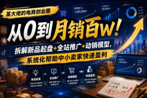 某大佬的电商创业圈从0到月销百W!拆解新品起盘+全站推广+动销模型,系统化帮助中小卖家快速盈利-优创圈