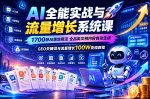 AI全能实战与流量增长系统课,1700种AI落地用法,全品类文档内容自动生成,GEO关键词与流量增长100W变现教程-优创圈