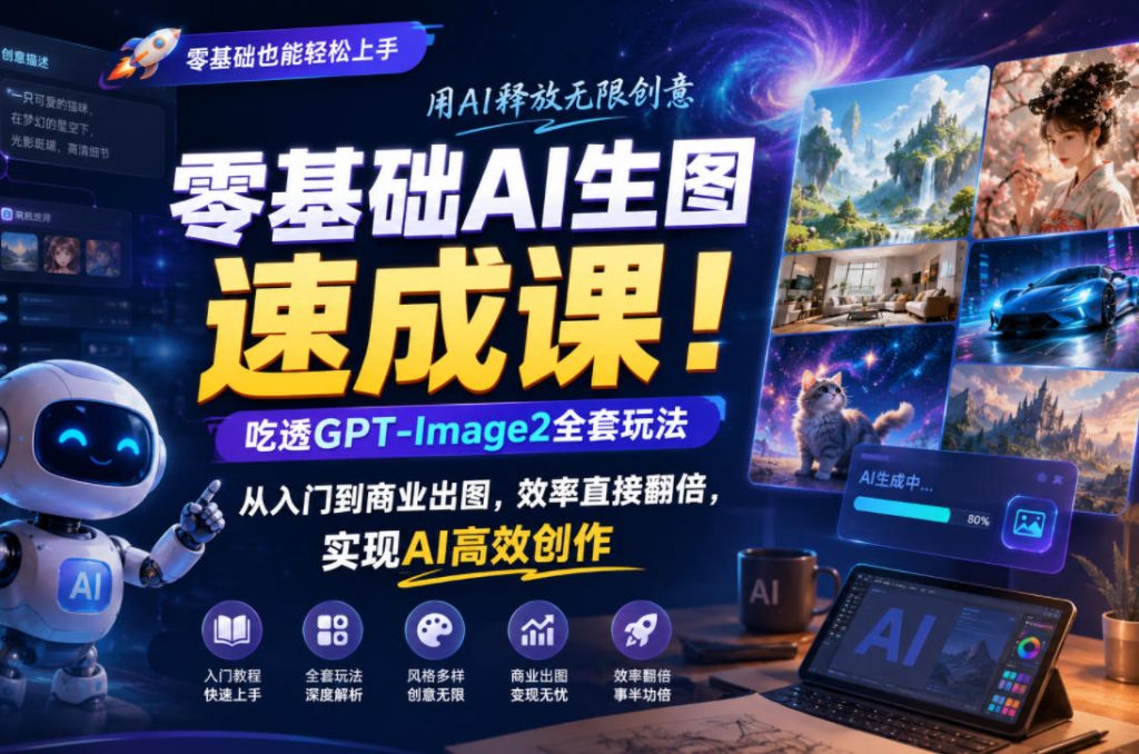 零基础AI生图速成课！吃透GPT-Image2全套玩法，从入门到商业出图，效率直接翻倍，实现AI高效创作-优创圈