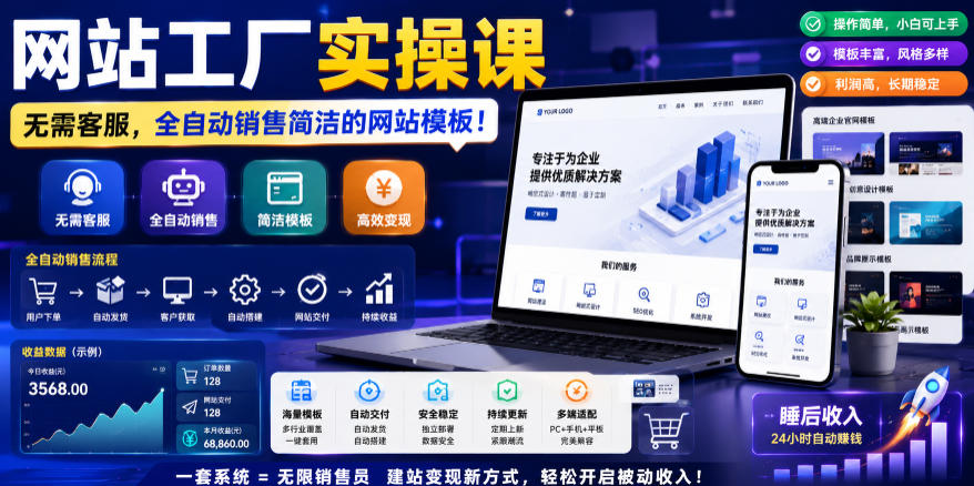 网站工厂实操课,无需客服,网站模板自动赚钱!【原创双语字幕】-优创圈
