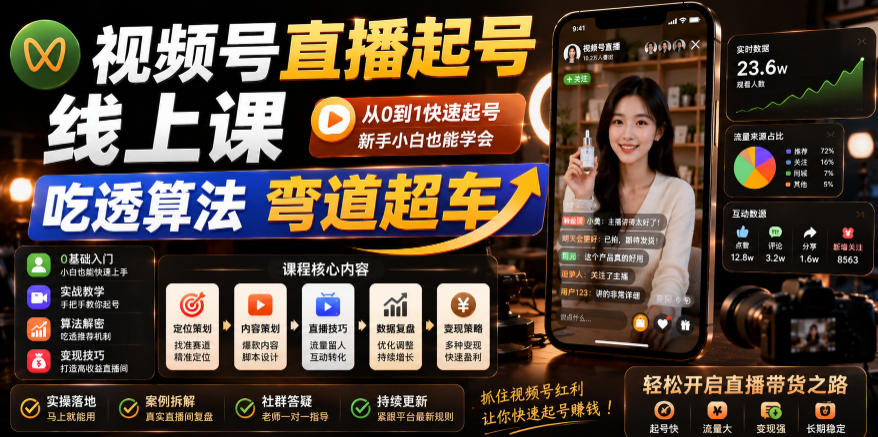 视频号直播起号线上课，吃透算法弯道超车（2026年6月）-优创圈