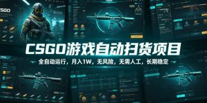 CSGO游戏自动扫货项目,全自动运行,月入1W,无风险,无需人工,长期稳定【揭秘】-优创圈