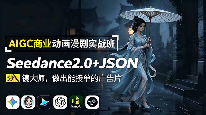 AIGC商业动画漫剧实战班:Seedance2.0+JSON分镜大师,做出能接单的广告片-优创圈