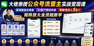 大佬亲授公众号流量主实战变现课,蓝海赛道全覆盖,AI量产原创内容,单账号月入5k+矩阵放大全流程教学-优创圈