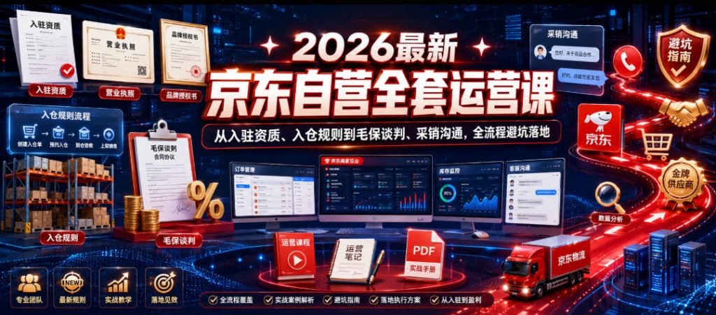 2026最新京东自营全套运营课,从入驻资质、入仓规则到毛保谈判、采销沟通,全流程避坑落地-优创圈