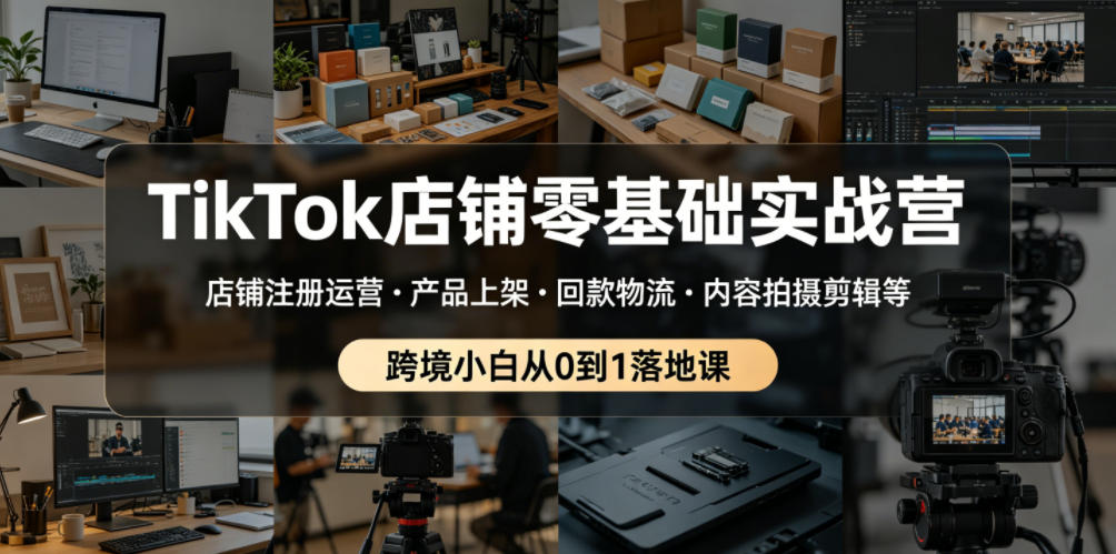 TikTok店铺零基础实战营,店铺注册运营・产品上架・回款物流・内容拍摄剪辑等 ,跨境小白从0到1落地课-优创圈