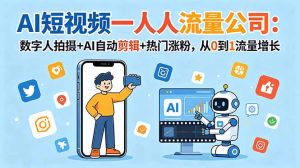 AI短视频一人流量公司：数字人拍摄+AI自动剪辑+热门涨粉，从0到1流量增长-优创圈