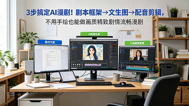 3步搞定AI漫剧!剧本框架→文生图→配音剪辑,不用手绘也能做画质精致剧情流畅漫剧-优创圈