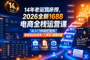 14年老运营亲授,2026全新1688电商全栈运营课,从入门到高阶落地,配套自动运营表+工具包+直播诊断等-优创圈