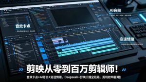 剪映从零到百万剪辑师!音效卡点+AI旁白+变速情绪,Deepseek+剪映口播全链路,剪辑效率翻3倍-优创圈