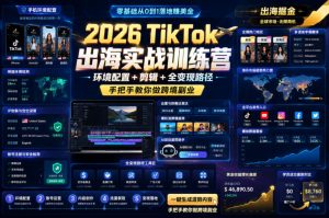 2026 TikTok出海实战训练营,环境配置 + 剪辑 + 全变现路径,手把手教你做跨境副业-优创圈