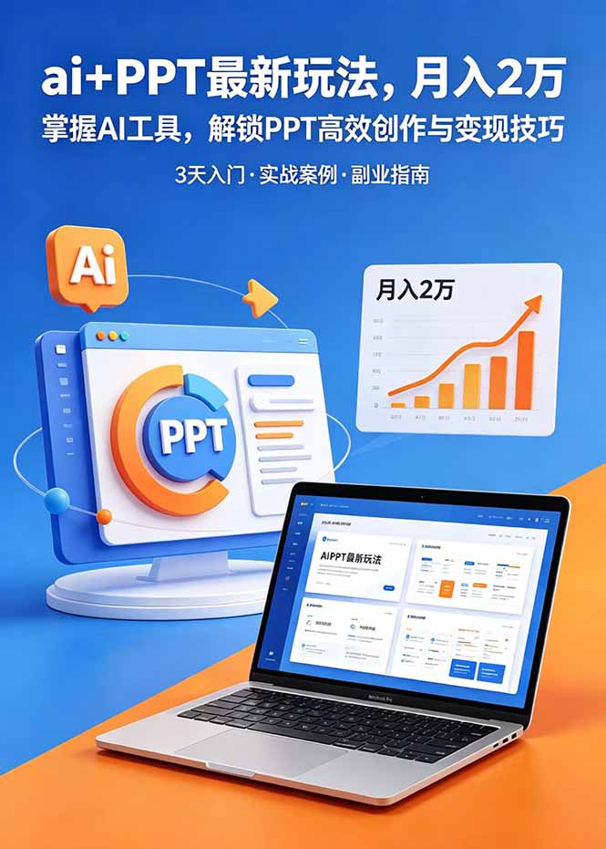 ai+PPT最新玩法,月入2万掌握AI工具,解锁PPT高效创作与变现技巧3天入门,实战案例·副业指南-优创圈