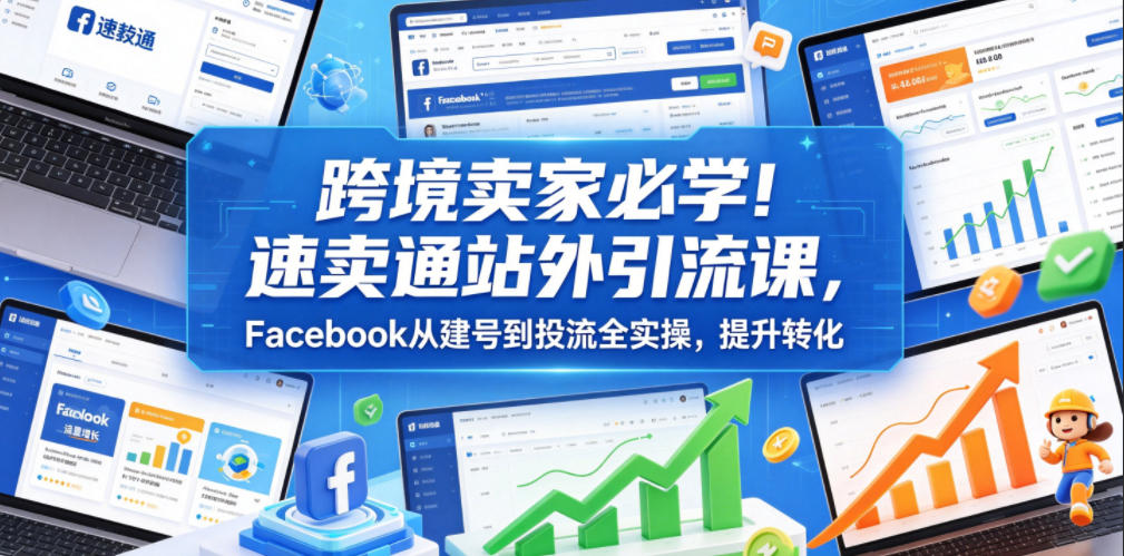 跨境卖家必学!速卖通站外引流课,Facebook从建号到投流全实操,提升转化-优创圈