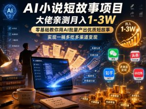 AI小说短故事项目，大佬亲测月入1-3W，零基础教你用AI批量产出优质短故事，实现一稿多吃多渠道变现-优创圈