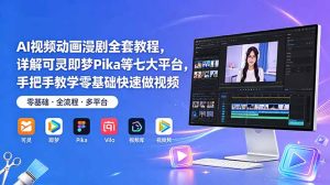 AI视频动画漫剧全套教程，详解可灵即梦Pika等七大平台，手把手教学零基础快速做视频-优创圈