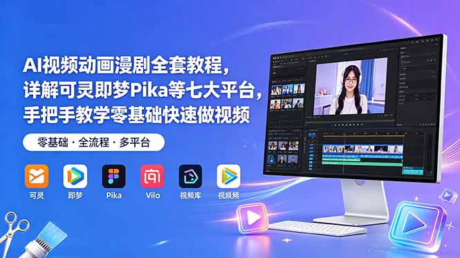 AI视频动画漫剧全套教程,详解可灵即梦Pika等七大平台,手把手教学零基础快速做视频-优创圈