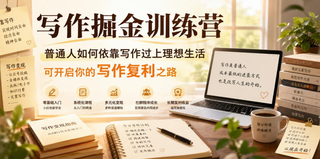 写作掘金训练营,普通人如何依靠写作过上理想生活,可开启你的写作复利之路(更新6月)-优创圈