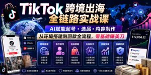 TikTok跨境出海全链路实战课,AI赋能起号・选品・内容制作,从环境搭建到回款全流程,零基础賺美刀-优创圈